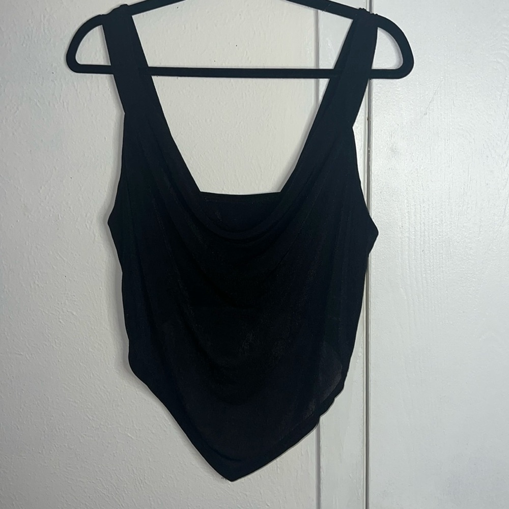 Mesh cowl neck top